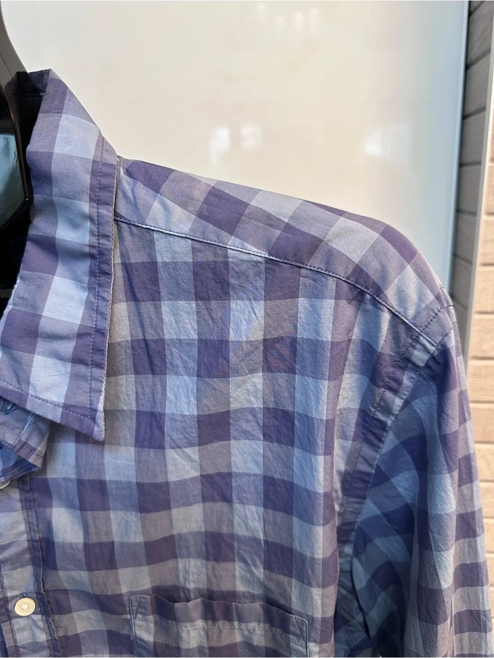 J. Crew Men’s Powder Blue and Navy Gingham Check Button-Down Shirt